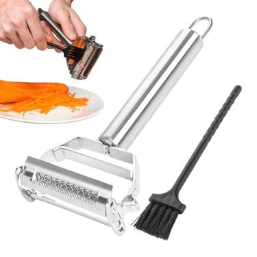 Imagem de Descascador de cenoura | Descascador de frutas vegetais de aço inoxidável com escova de limpeza, cortador de pepino de aço inoxidável para cozinha, cozinha, casa, acampamento, acampamento, atividades