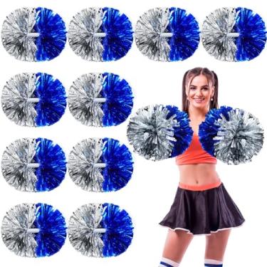 Imagem de WILLBOND Pompons de líder de torcida com alça de bastão anel de plástico metálico para líderes de torcida para time adulto esquadrão dança esportes festa 2025 futebol (branco, azul)