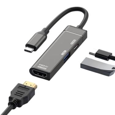 Imagem de chenyang Hub USB C, 3 em 1, USB C para HDMI 4K a 120 Hz/USB 3.0 10 Gbps/USB PD 100 W, adaptador multiportas de carregamento