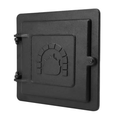 Imagem de Criditpid Porta de limpeza de chaminé de ferro fundido para lareira, preparada com moldura flangeada, 20 x 20 cm, preta