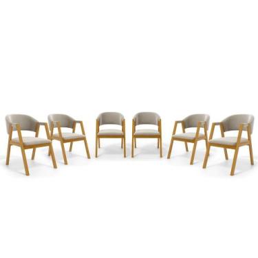 Imagem de Kit Com 6 Cadeiras Leticia Madeira Maciça Estofada Para Mesa De jantar