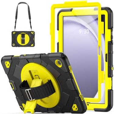 Imagem de HXCASEAC Capa para Samsung Galaxy Tab A9 Plus/A9+ 11 polegadas com protetor de tela/alça de mão ajustável/suporte para caneta, 3 camadas à prova de quedas SM-X210/X216/X218 - amarela