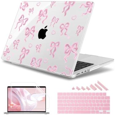 Imagem de May Chen Capa para M4 MacBook Pro 16 polegadas A3403 Max A3186, M3 A2991 M2 A2780 M1 A2485 Pro Max 2024 2023 2022 2021, capa rígida de plástico com pretector de tela e capa de teclado, laço de coração