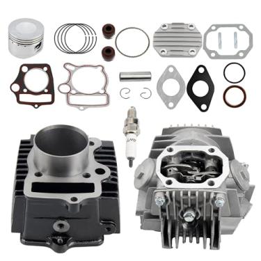 Imagem de PowerMotor Conjunto de cilindro e cabeça de 52,4 mm com kit de reconstrução de anel de pistão e juntas para motor horizontal de 4 tempos 110cc ATV Dirt Pit Bike Go Karts Quad 4 Wheeler Dune Buggys