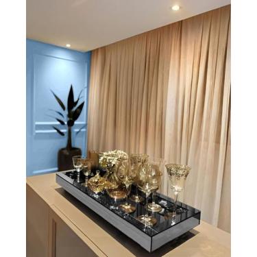 Imagem de Bandeja Espelhada Fumê Taças Bebidas Luxo Decoração - Inova Decor
