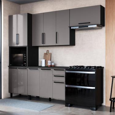 Imagem de Cozinha Modulada Compacta Fidelitá Mônaco 4 Peças 270cm 11 Portas 2 Gavetas Com Tampo Chumbo/titânio