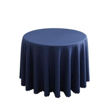 Imagem de Toalha de mesa redonda para decoração de casamento, poliéster, cor lisa, eventos de hotel, sala de reunião, jantar, festa de aniversário, feriados, azul marinho, 240 cm, redonda