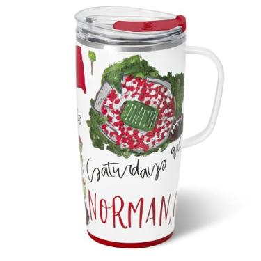 Imagem de Swig Life Caneca de viagem de 623 g, copo isolado com alça e tampa, caneca de café de viagem, compatível com porta-copos, copo de aço inoxidável de 623 g, reutilizável isolado com tampa (sábados em