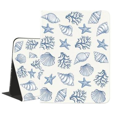 Imagem de AdorableWhimsy Capa Ocean Seashell para iPad Air de 11 polegadas M2/M3 (2024/2025)/iPad Air 4/Air 5 de 11,9 polegadas com suporte para lápis, capa feminina de couro branco com vários ângulos, suporte