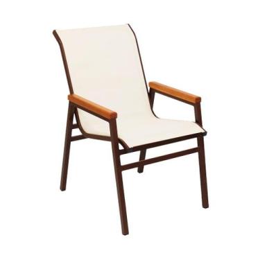 Imagem de Poltrona Cadeira Cactos de Alumínio Braço de Madeira Tela Sling para J