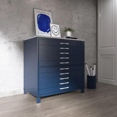 Imagem de Mapoteca 10 Gavetas Map10 120,4cm X 122,3cm Aço Azul Delrei/Cinza