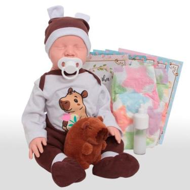 Imagem de Bebê Reborn Boneco Realista Menino Capivara + Kit Itens - Cegonha Rebo