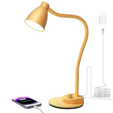 Imagem de BOHON Lâmpada de mesa LED com porta de carregamento USB, 3 modos de cores, lâmpada de leitura totalmente regulável, lâmpada de tarefa de regulação automática, luz de mesa de pescoço de ganso flexível