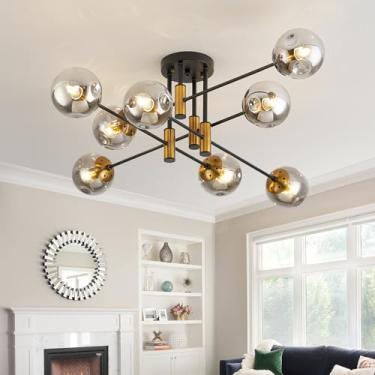 Imagem de DDLLDESHI Luminária de teto com 8 lâmpadas Sputnik, globo de vidro, bolha, lustre moderno para sala de jantar, quarto, cozinha, sala de estar, corredor, entrada, escritório