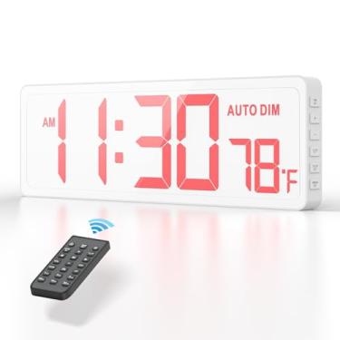Imagem de REACHER Relógio de parede digital grande de 42 cm com temporizador de contagem regressiva, regulador automático, temperatura, controle remoto, relógio de parede de LED para decoração de casa, sala de