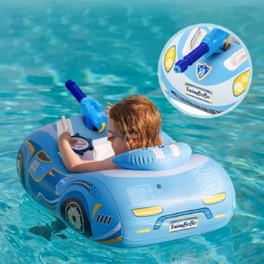 Imagem de Boias de piscina de carro para crianças de 1 a 3 anos com pistola de água aleatória, boia inflável de PVC para bebês, boias de piscina para crianças, barco, brinquedos de piscina com alça para