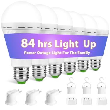 Imagem de Lâmpadas recarregáveis de emergência, permanecem acesas em caso de falha de energia, lâmpadas LED equivalentes a 1500mAh 12W 60W para casa, acampamento, caminhada (com gancho, com tampa, com adaptador