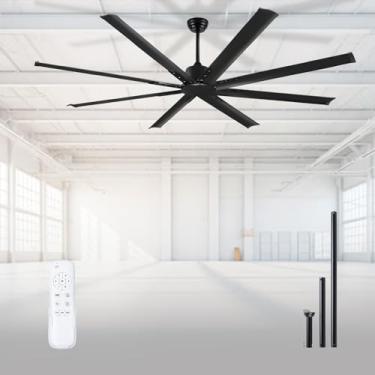 Imagem de Ventilador de teto de 84 polegadas sem luz com 8 lâminas de alumínio preto, ventilador de motor CC industrial operação silenciosa com controle remoto, 6 velocidades, grande ventilador de teto interno