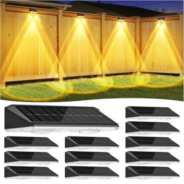 Imagem de Pacote com 12 lâmpadas solares para cerca, à prova d'água, IP65, alimentadas por energia solar, 3 modos (quente/neutro/branco frio) luz de deck solar com ligar/desligar automaticamente, lente LED para