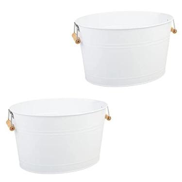 Imagem de mDesign Refrigerador oval de banheira grande de metal para cerveja, vinho, gelo e bebidas - Calha de bebida fria portátil de 18 litros/18 litros para festas - Suporte de balde de aço com alças de