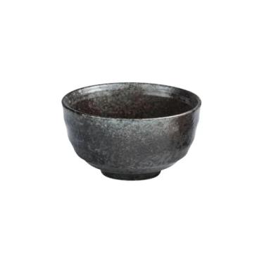 Imagem de Tigela de arroz redonda esmaltada de cerâmica grossa utensílios de mesa pequenos criativos japoneses - pérola preta de grão externo de 10 cm