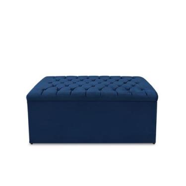 Imagem de Calçadeira Baú Estofada Dunas Casal 140 cm - Veludo Azul - Mallu Estof