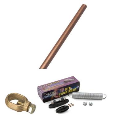 Imagem de Kit 07 haste com conector e para raio aterramento cerca eletrica rural