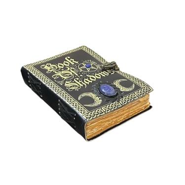 Imagem de Livro de feitiços em branco das sombras com pedra de lápis-lazúli celta – Diário de couro vintage com fechadura, diário de lixo grimório, caderno de esboços de couro, 200 páginas de baralho – presente