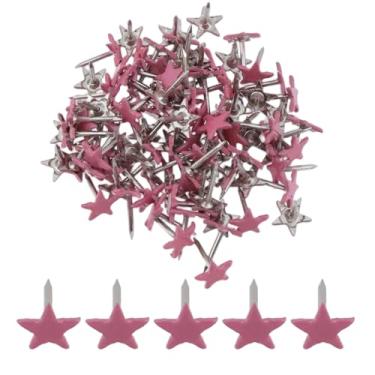 Imagem de Dnyta 100 pinos de pressão de estrela rosa, 11 x 13 mm tachinhas de polegar decorativas fofas faça-você-mesmo feitas à mão para quadro de cortiça, quadro de avisos, parede de fotos