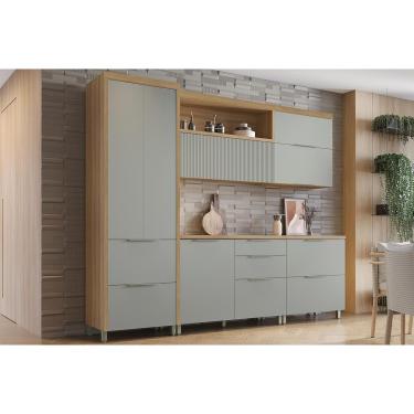 Imagem de Kit de Cozinha Completa 5 Peças Marquesa (2Aéreos+2Balcões+1Paneleiro) C6P40 Nature/Verde - Nesher