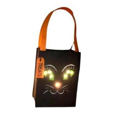 Imagem de CarpNettore Saco de Doces de Halloween com LED, Cesta de Festa, Enfeite Pendurado, PU E Balde de Esponja, Adequado para Chocolates E Salgadinhos, Preto