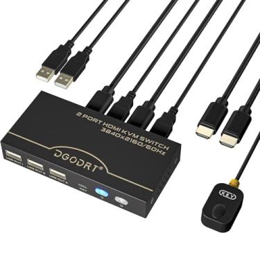 Imagem de DGODRT Switch Kvm 4K Hdmi 2 Portas, Comutador Usb Para Computadores Que Compartilham 1 Monitor E 3 Dispositivos, Suporta Uhd A 60 Hz, Incluindo Cabos