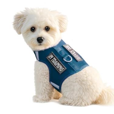 Imagem de Sunraymascota Peitoral para cachorros – Colete de malha macia refletivo ajustável fácil de colocar para cães pequenos com 2 adesivos (azul prussiano, P)