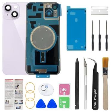 Imagem de Phoupair Substituição de vidro traseiro OEM compatível com iPhone 14 Plus de 6,7 polegadas com moldura da câmera e lente da câmera + Kit de ferramentas de reparo profissional e instruções de