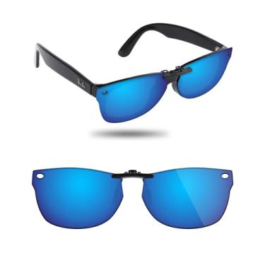 Imagem de Fiskr Óculos de sol polarizados clip-on para Ray-Ban RB5184F 52 x 18 - Proteção UV - Ajuste universal Featherlight para homens e mulheres, Azul gelo, 52*18mm