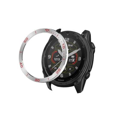 Imagem de Relógio Bisel para Garmin Tactix 8 51 mm GPS Solar Multisport Smartwatch, WUNIAK Capa Adesiva Polida de Aço Inoxidável Anti-Riscos Anel para 51 mm, Fuso Horário Vermelho Prateado