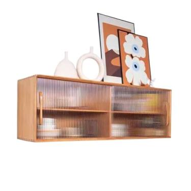 Imagem de ZzleoyuUUs-12 Estante de mesa de madeira pequena para pendurar armário, prateleira de parede com porta deslizante de vidro, área de jantar montada, rack de armazenamento de cozinha e sala de estar (C