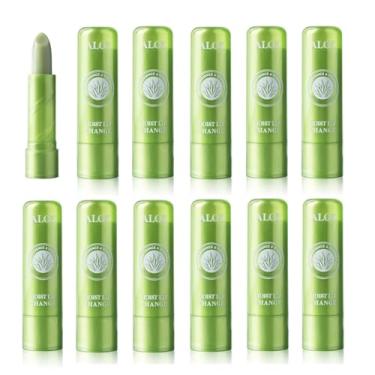 Imagem de LAMUSELAND 12 pacotes de batom Aloe Vera, protetor labial matizado com mudança de cor de temperatura mágica, conjunto de maquiagem hidratante de longa duração para mulheres e meninas (verde, pacote