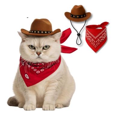 Imagem de Pawcratean Conjunto de chapéu e cachecol sombrero mexicano ajustável para cães – adereço engraçado para fotos (estilo mexicano) (estilo cowboy)