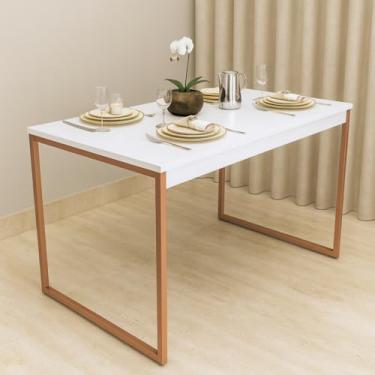 Imagem de Mesa de Jantar MDF Premium e Aço Estilo Industrial 100x60cm Ideal para Apartamento Sala de Estar - Cobre Rose