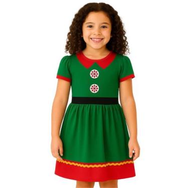 Imagem de Vestido Infantil Temático Fantasia Duende Ajudante de Papai Noel - Cal