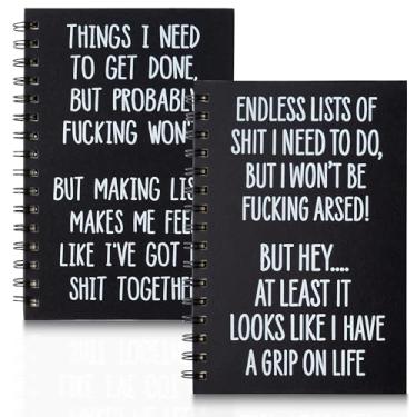 Imagem de GioXtra Caderno de escritório engraçado - 2 peças para fazer citação humorística caderno espiral A5 caderno preto capa dura diário bloco de notas escritório colega de trabalho elefante branco presente