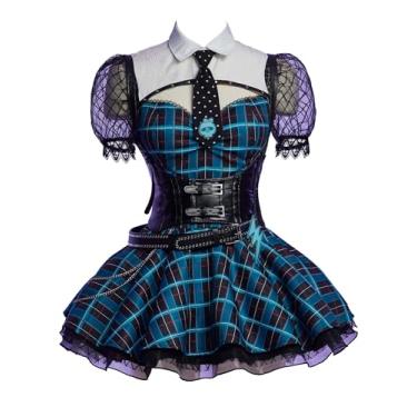 Imagem de MEOWCOS Conjunto de vestido feminino gótico evasê Holloween cosplay punk