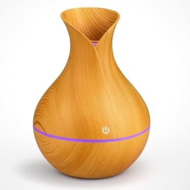 Imagem de Umidificador de Ar Ultrassônico e Aromatizador Silencioso Elétrico - Luz de Led - 130 ml - Portátil Cor Madeira Clara