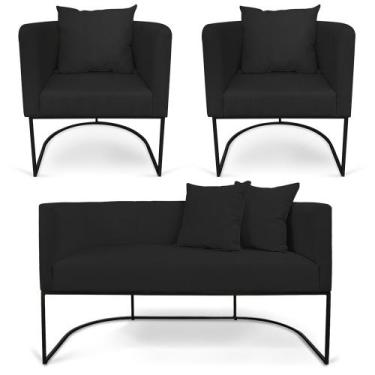 Imagem de Kit 01 Namoradeira 02 Lugares e 02 Poltronas Paola Linho Preto A79 Bas