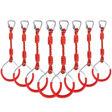 Imagem de Anel Ninja de quintal pendurado punho de ginástica barras de macaco balançando equipamentos de playground acessório de escalada, conjunto de jogos, 8 anéis vermelhos para pista de obstáculos para