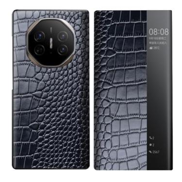 Imagem de LTLMYDAM Capa de couro genuíno para Huawei Mate XT, Smart Hibernate Feature Flip Case Crocodile Texture Business Style, Preta, XT