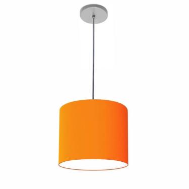 Imagem de Lustre Luminária Pendente Vivare Free Lux Pe-4106cz Cúpula Em Tecido 20x25cm Laranja Canopla Cinza E Fio Cristal