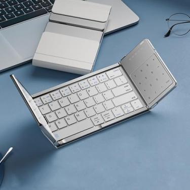 Imagem de Teclado dobrável, touchpad/teclado numérico integrado, Bluetooth triplo dobrável, adequado para iPad, MAC/Win/tablets Android (prata, modelo tudo-em-um)