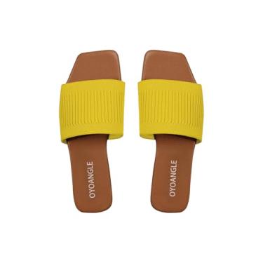 Imagem de OYOANGLE Sandálias femininas de dedo aberto quadradas de faixa única de verão sem cadarço, Amarelo, 37